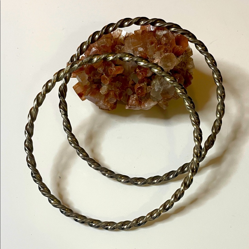 Vintage Handmade Rope Style Twisted Mexican Silver Bangle Bracelets 18G